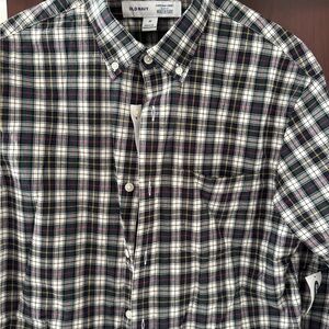 Old Navy Men's Plaid Button-Down Shirt - Navy, Green, White